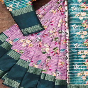 Lavender Floral Digital Printed Cotton Silk Saree