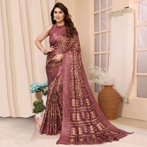 Mauve Floral Printed Khaadi Saree