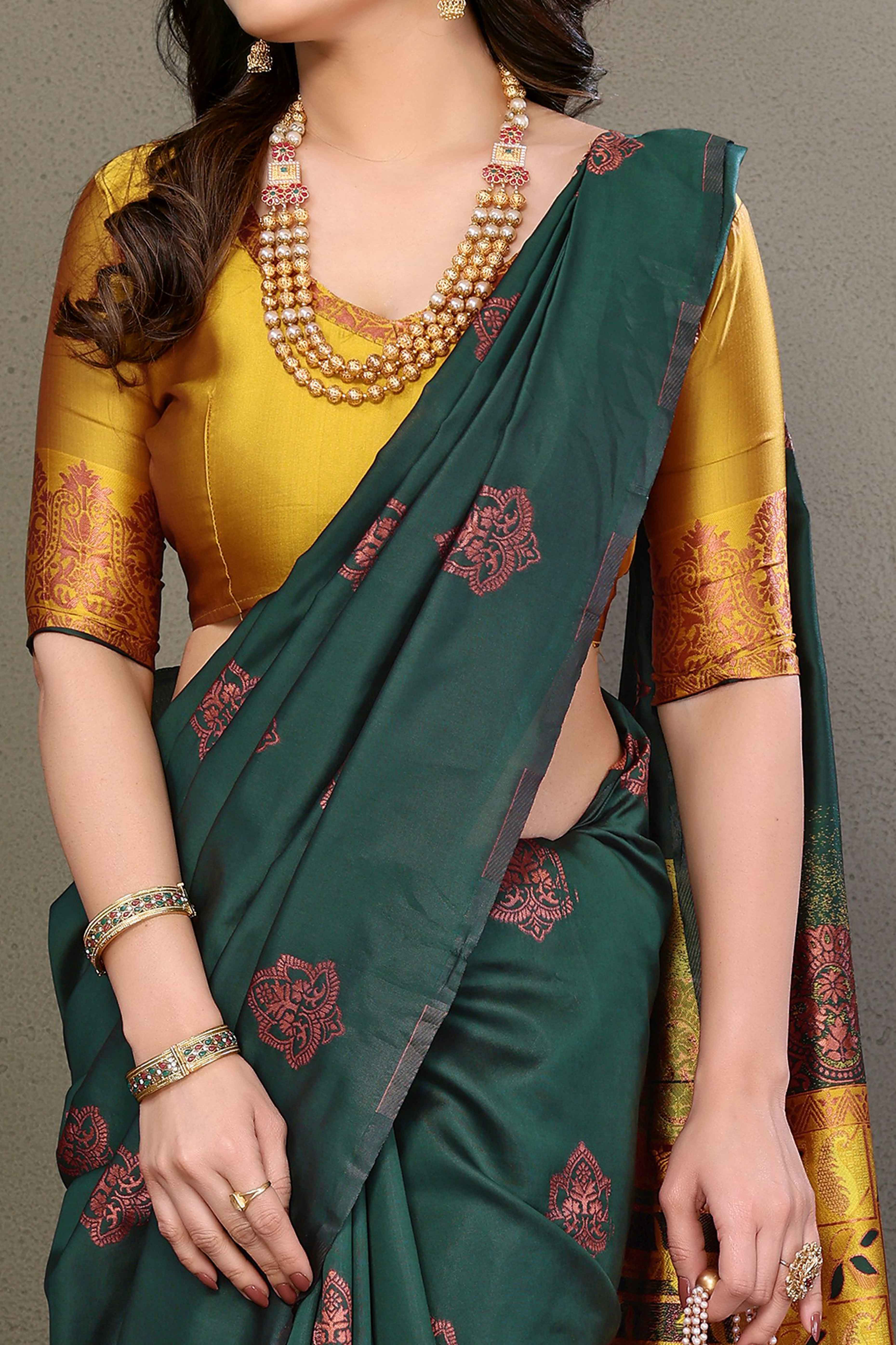 Green Floral Woven Banarasi Silk Saree