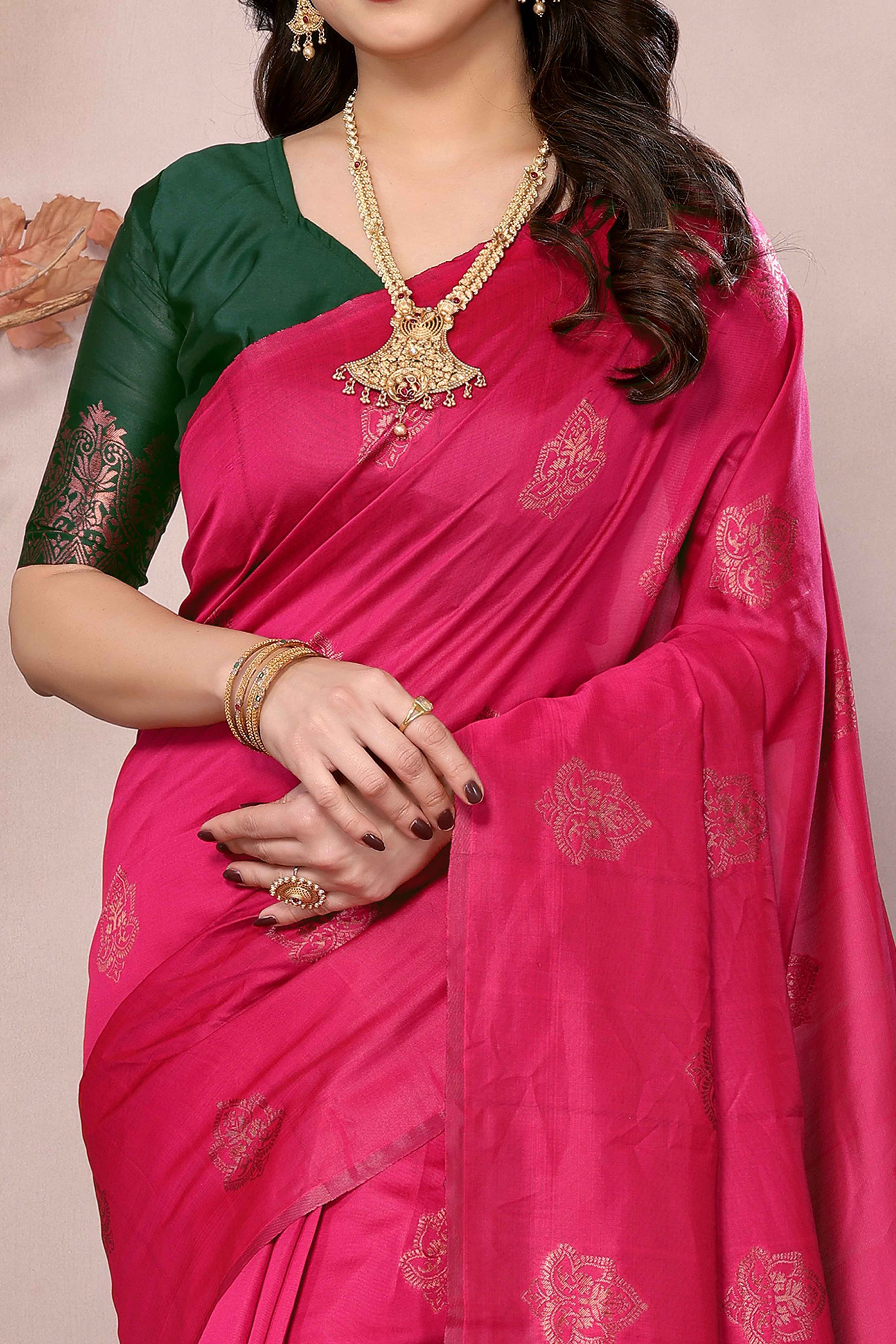 Pink Floral Woven Banarasi Silk Saree