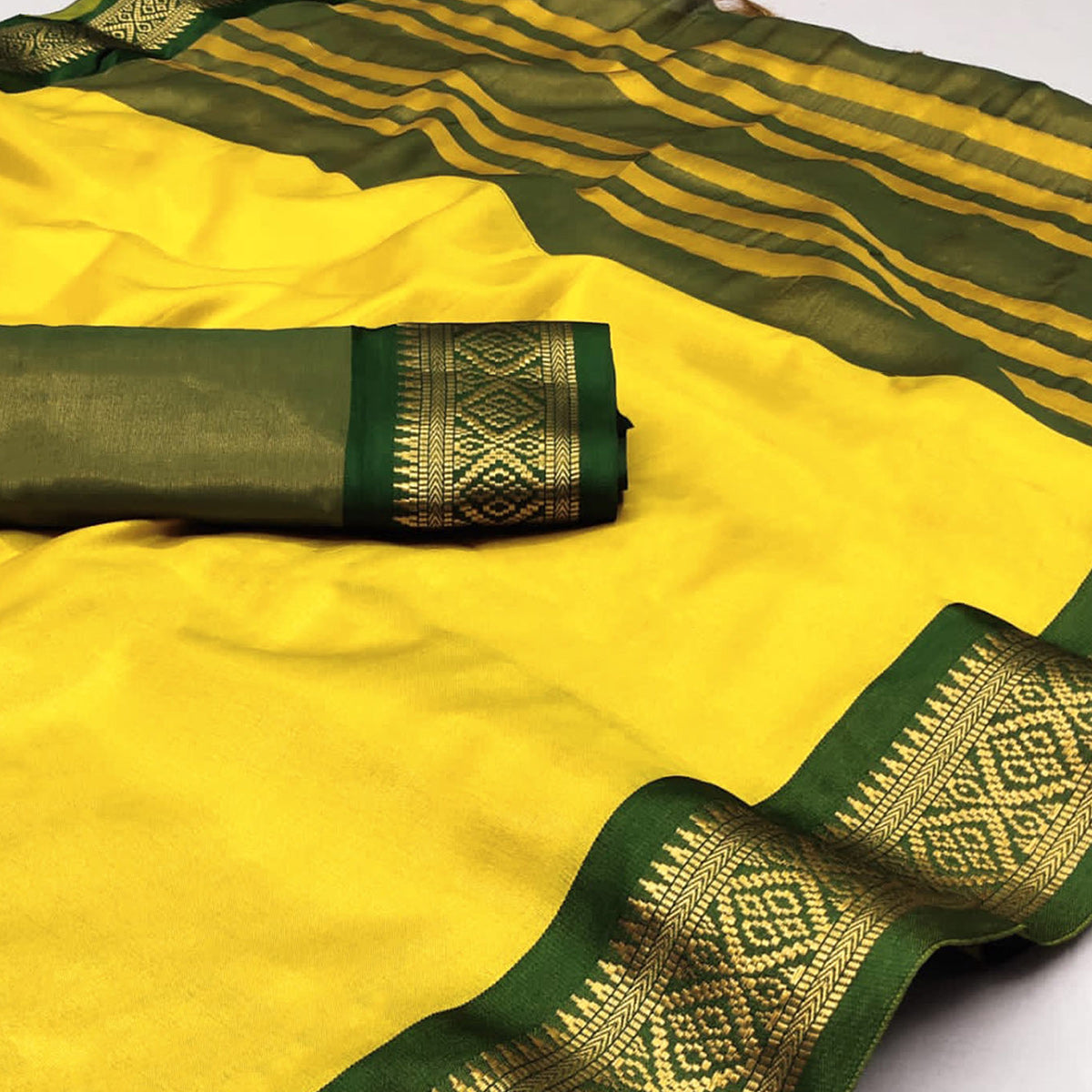 Lemon Yellow Woven Cotton Silk Saree