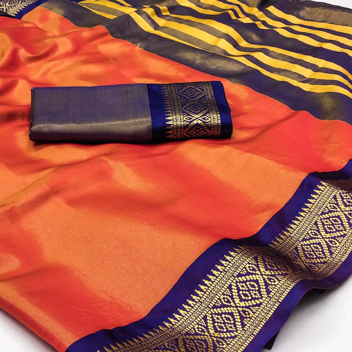 Orange Woven Cotton Silk Saree
