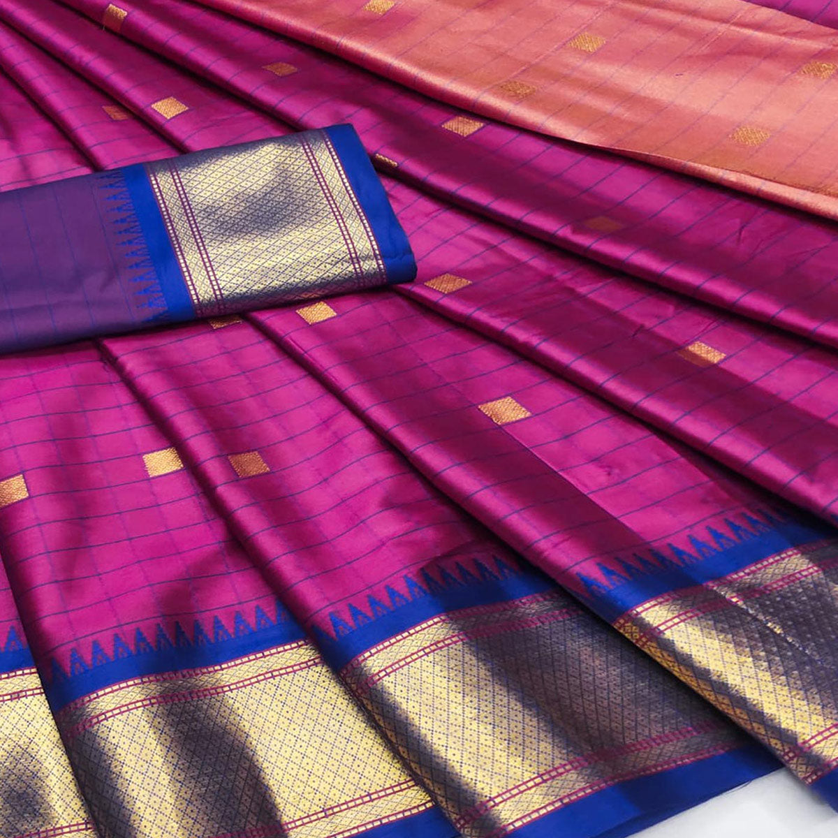 Magenta Woven Cotton Silk Saree With Tassels