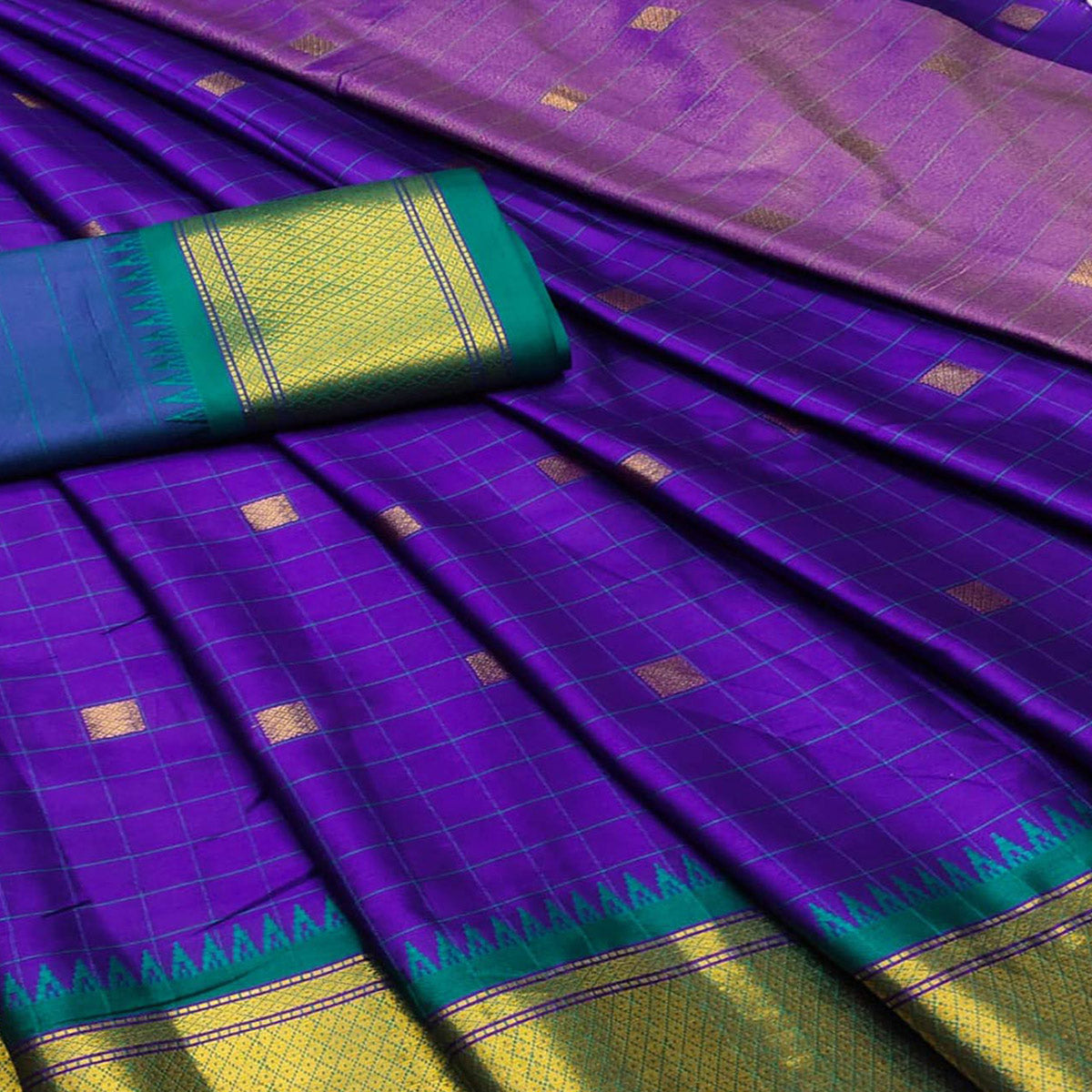 Violet Woven Cotton Silk Saree With Tassels