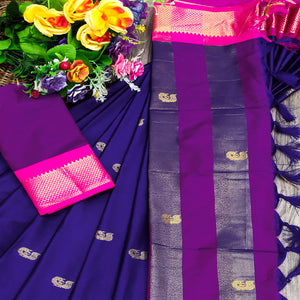 Blue Butti Work Woven Cotton Silk Saree
