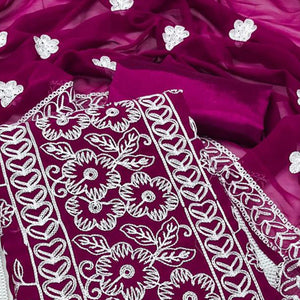 Wine Floral Embroidered Georgette Dress Material