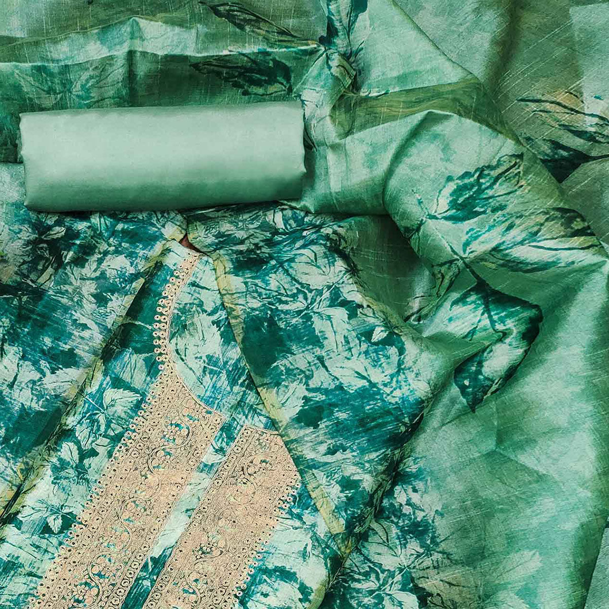 Blue Printed Cotton Silk Dress Material