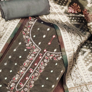 Mehandi Green Woven Jacquard Dress Material