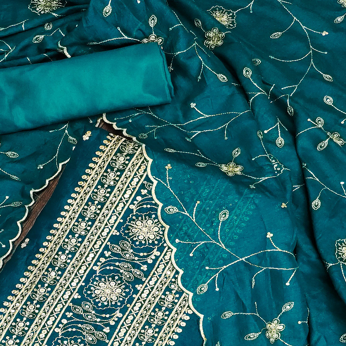 Morpich Sequins Embroidered Chinon Dress Material