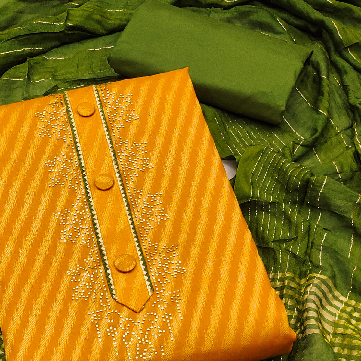 Mustard Woven Cotton Blend Unstitched Dress Material
