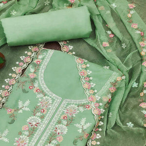 Green Floral Sequins Embroidered Georgette Dress Material