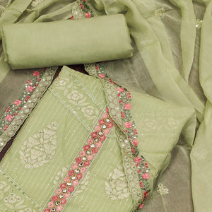 Green Floral Sequins Embroidered Organza Dress Material