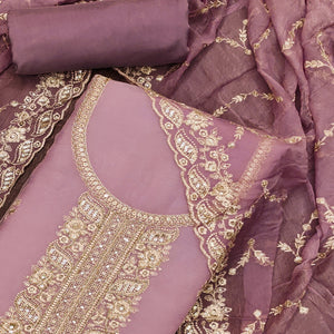 Purple Floral Sequins Embroidered Chiffon Dress Material