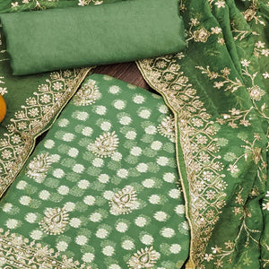 Green Floral Embroidered With Woven Georgette Dress Material