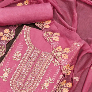 Pink Floral Embroidered Chiffon Dress Material