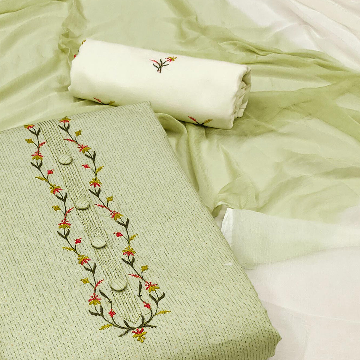 Green Printed Pure Cotton Dress Material