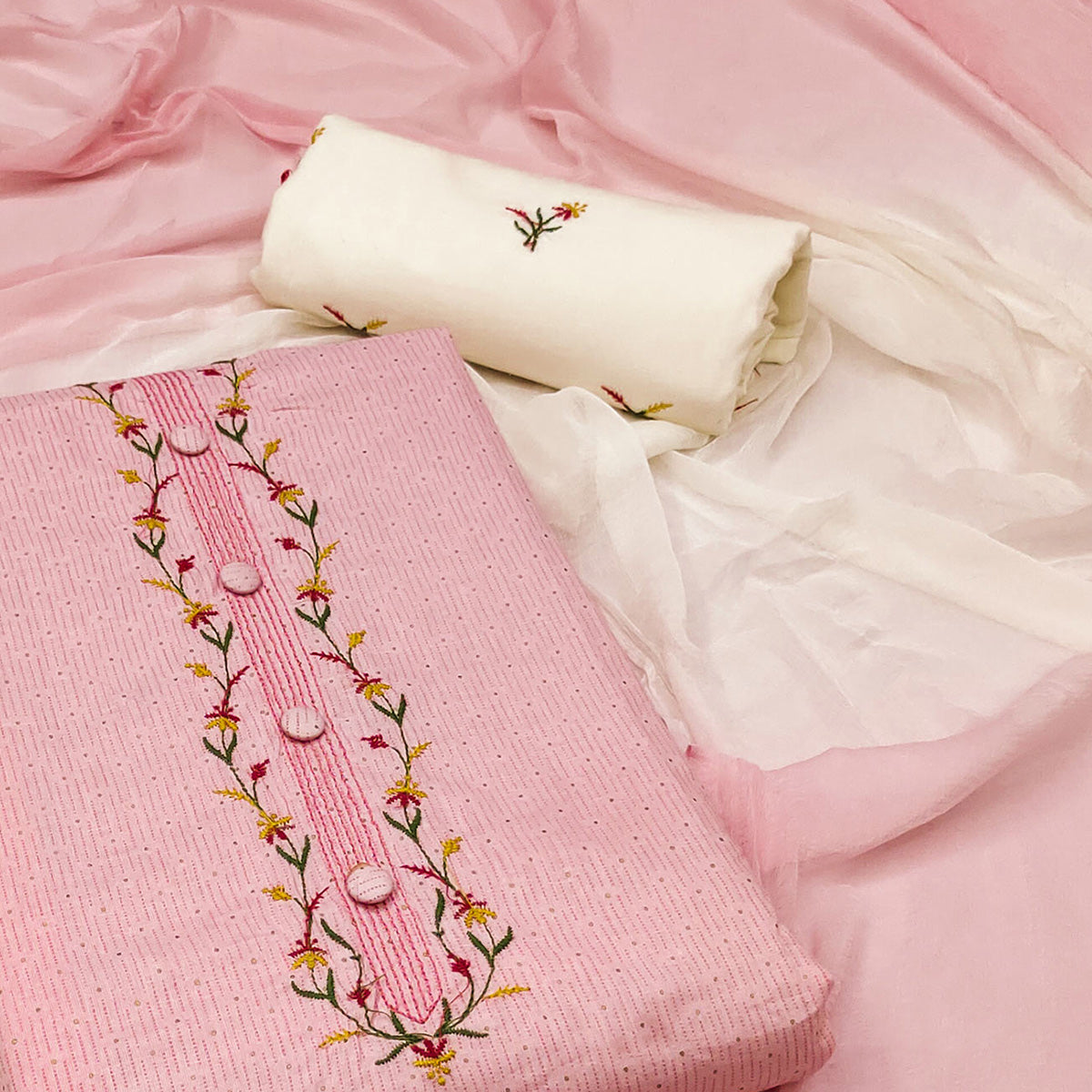 Pink Printed Pure Cotton Dress Material