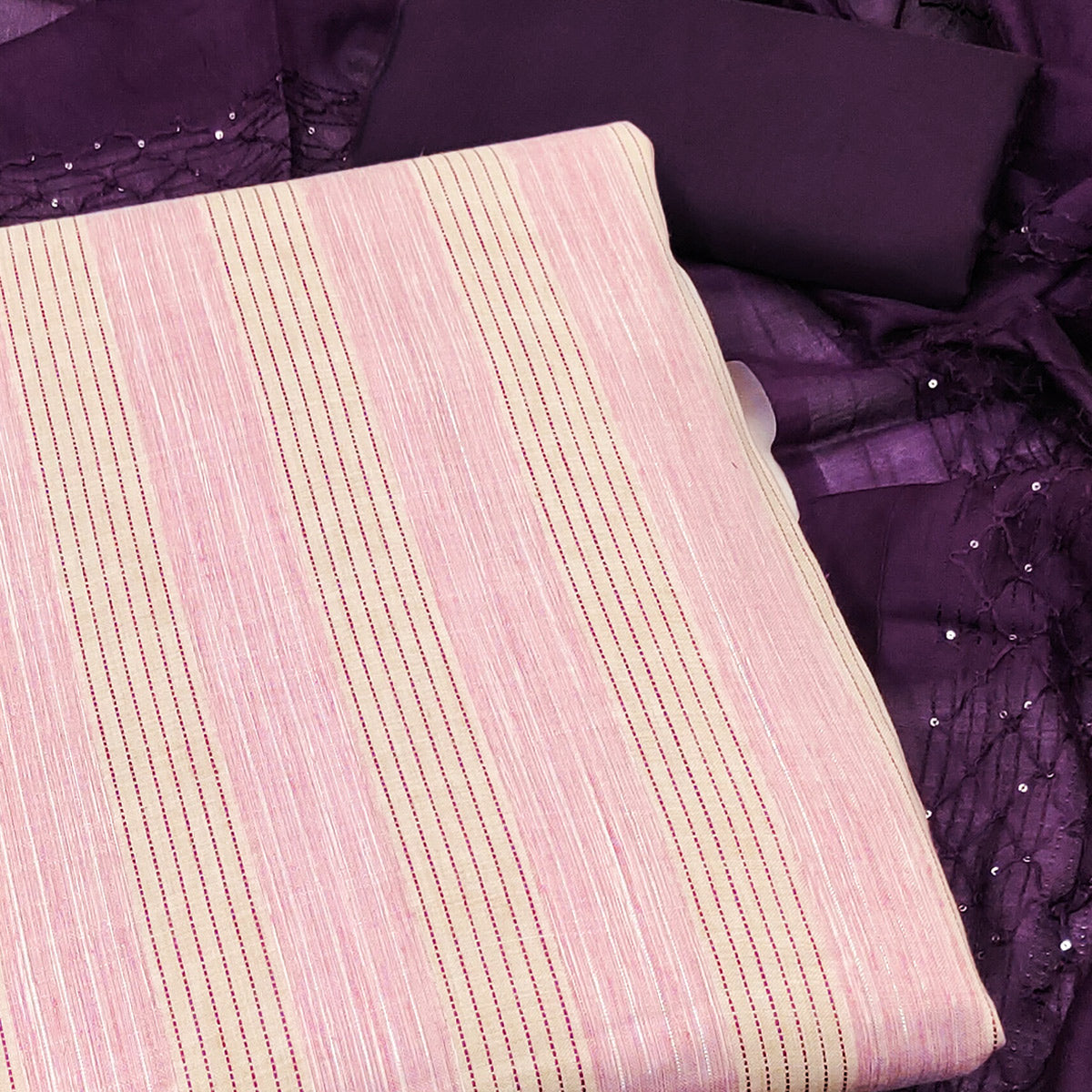 Pink Striped Woven Pure Cotton Dress Material