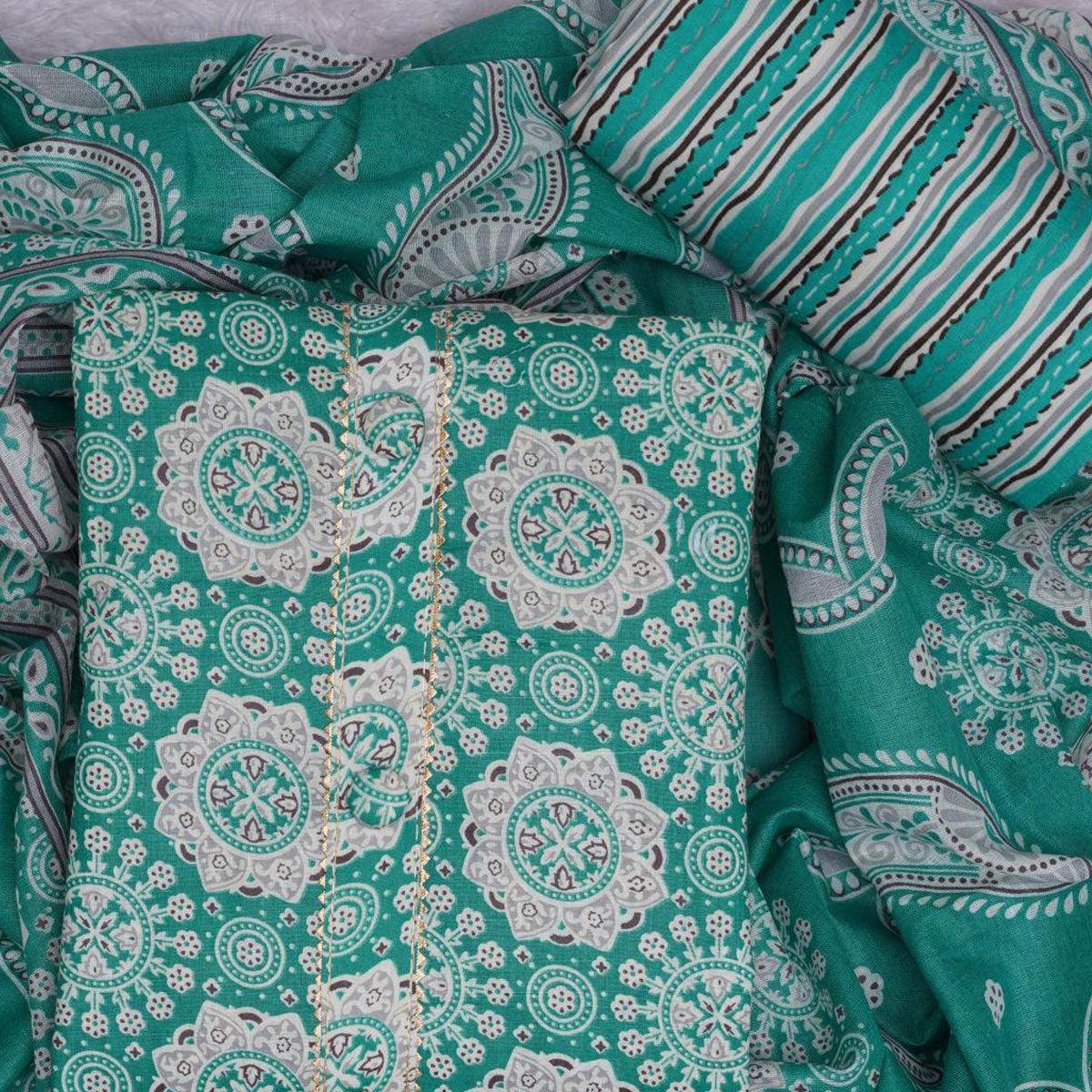 Rama Green Floral Printed Cotton Blend Dress Material