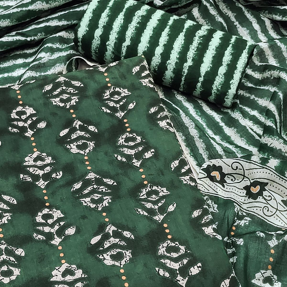 Green Floral Printed Pure Cotton Dress Material