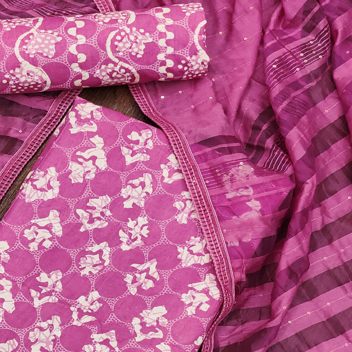 Pink Floral Printed Pure Cotton Dress Material
