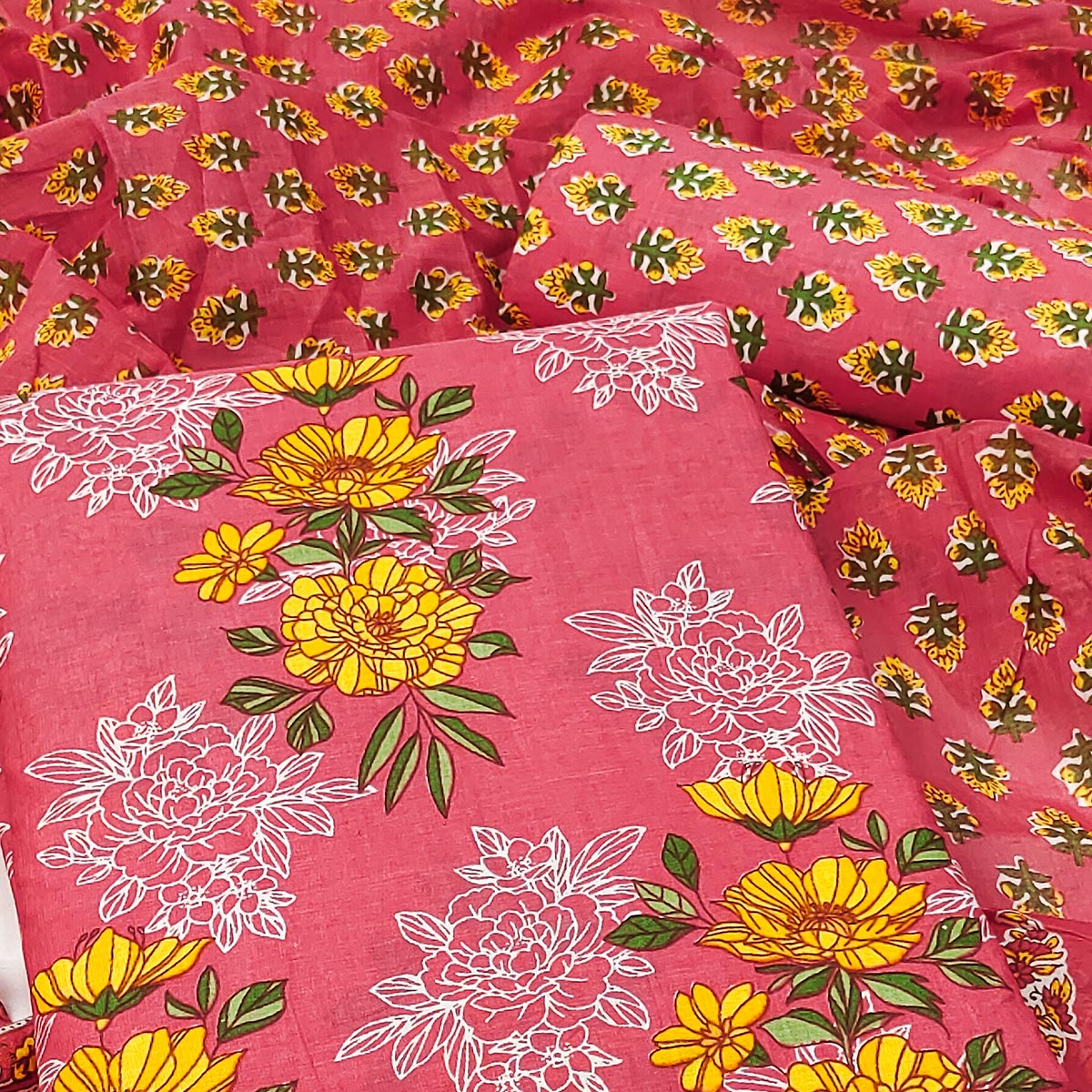 Gajri Pink Floral Printed Pure Cotton Dress Material