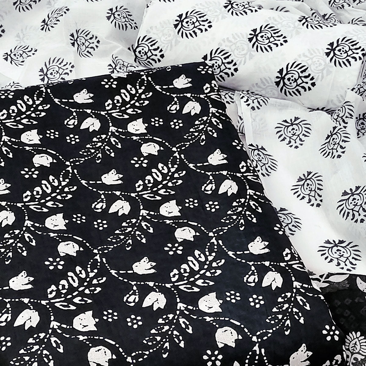 Black Floral Printed Pure Cotton Dress Material