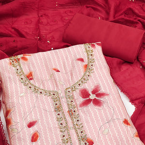 Pink Floral Printed Cotton Silk Dress Material
