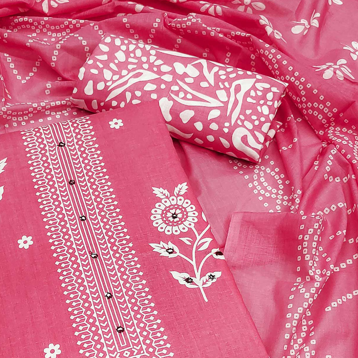 Pink Floral Printed Pure Cotton Dress Material