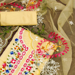 Yellow Floral Embroidered Chanderi Dress Material