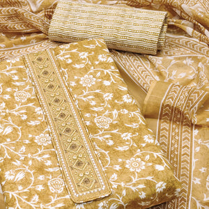 Beige Floral Printed Pure Cotton Dress Material