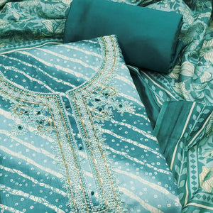 Summer Perfect Sea Green Cotton Suit Material with Stripe Pattern