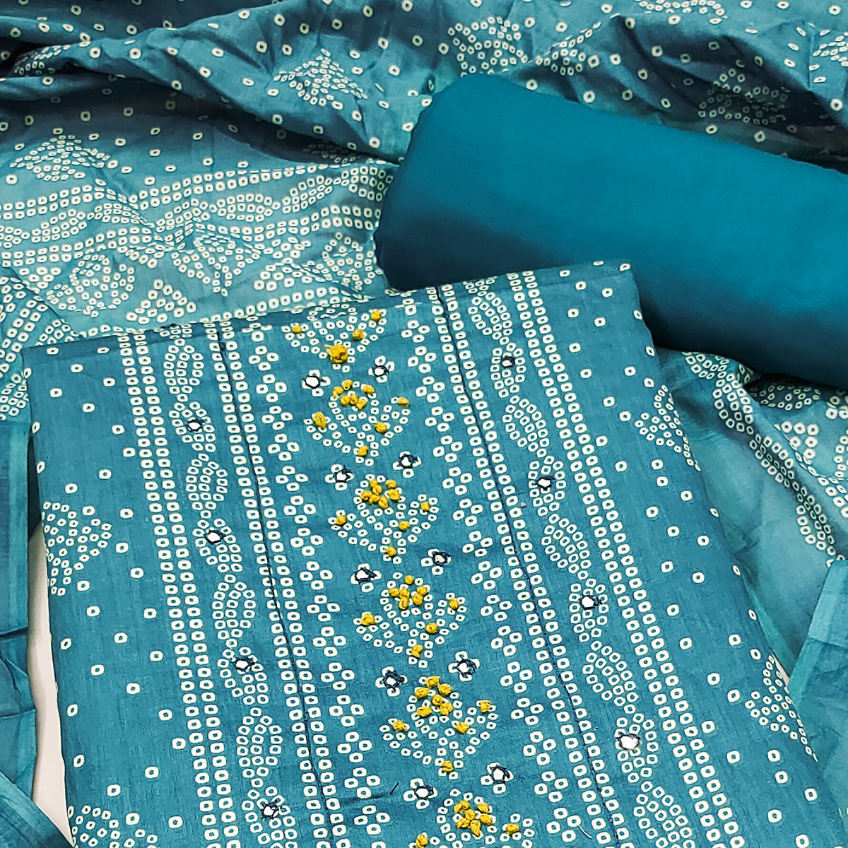 Soft Cotton Blue Dress Material with Classic Bandhani Print