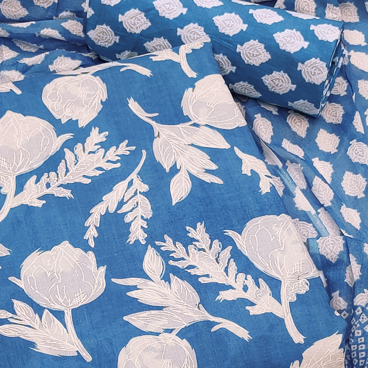 Blue Floral Printed Pure Cotton Dress Material