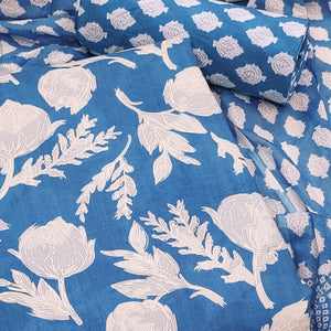 Blue Floral Printed Pure Cotton Dress Material