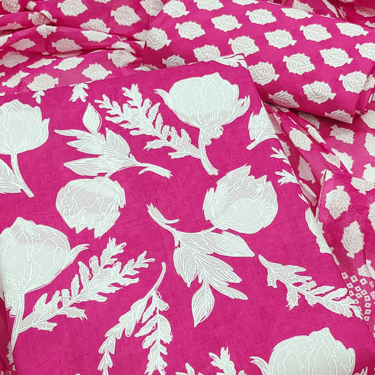 Pink Floral Printed Pure Cotton Dress Material