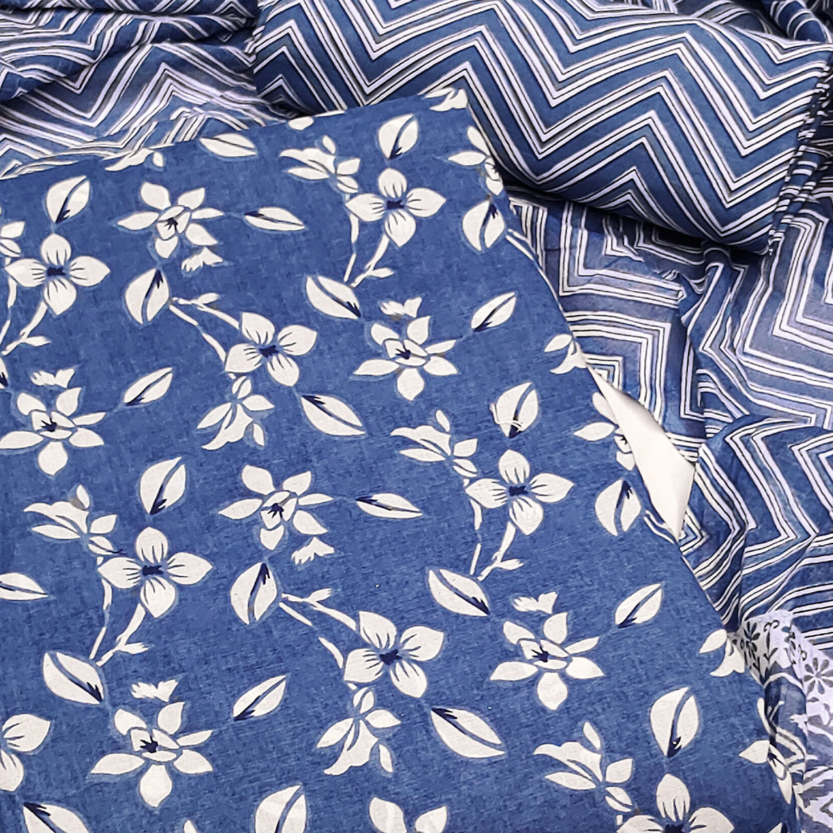 Blue Floral Printed Pure Cotton Dress Material