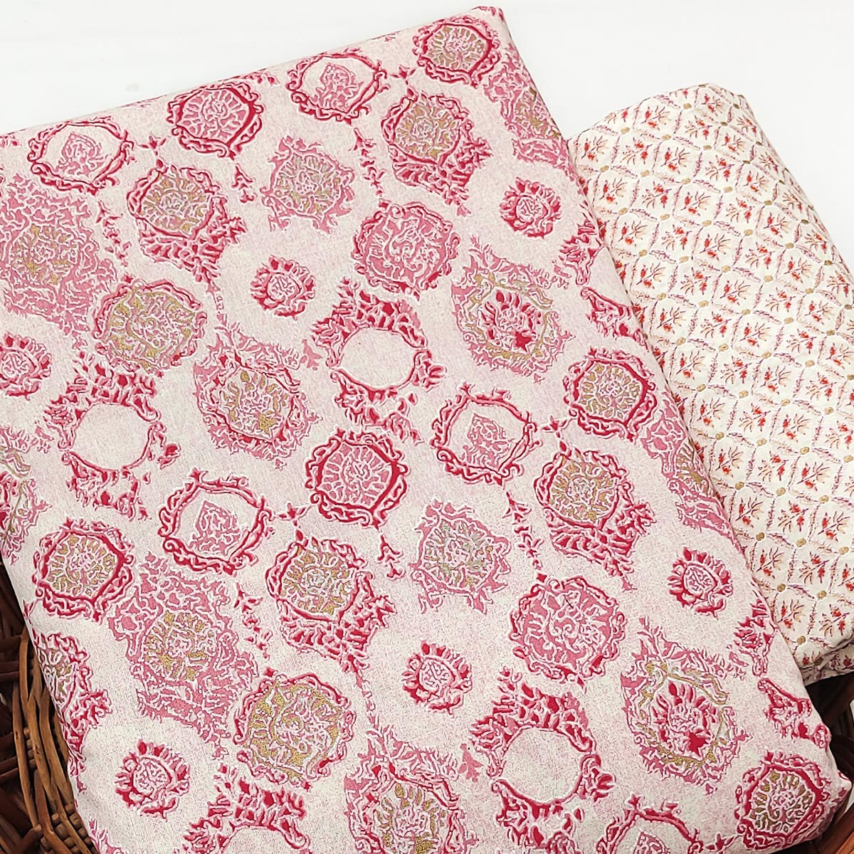 Pink Floral Woven Pure Cotton Dress Material