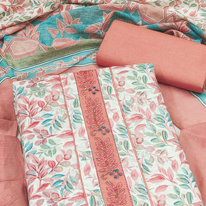 Peach Floral Printed Pure Cotton Dress Material