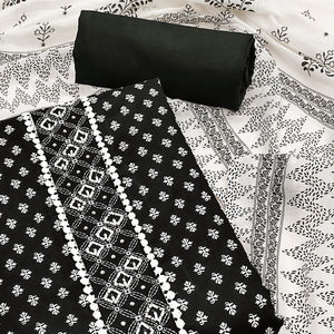 Black Floral Printed Pure Cotton Dress Material