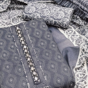 Grey Floral Printed Pure Cotton Dress Material