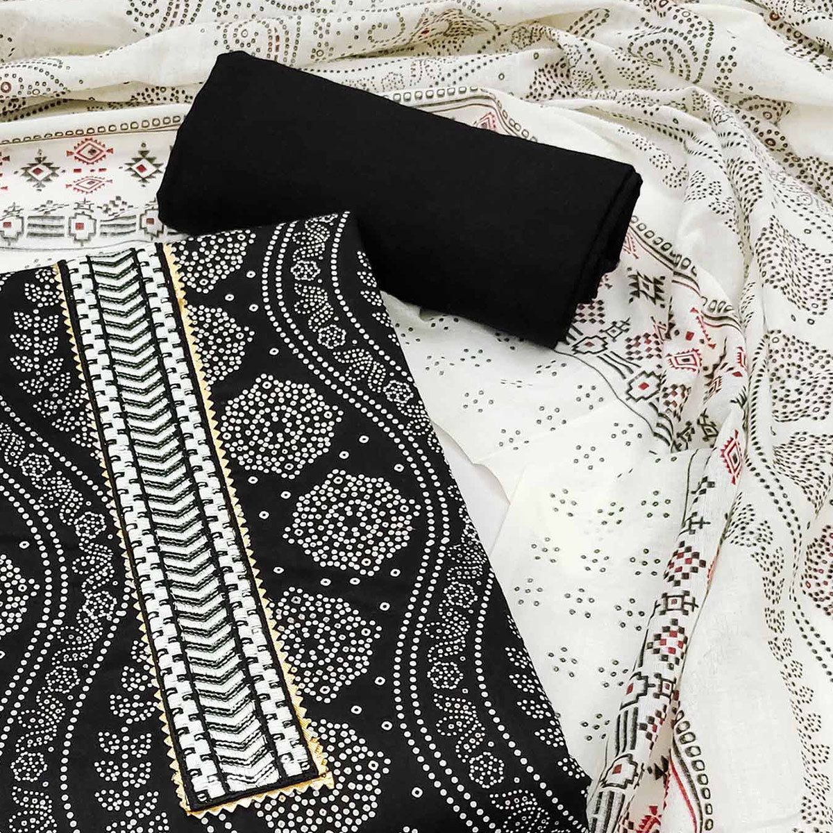 Black Foil Printed Pure Cotton Dress Material