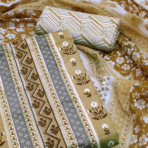 Beige Floral Printed Pure Cotton Dress Material