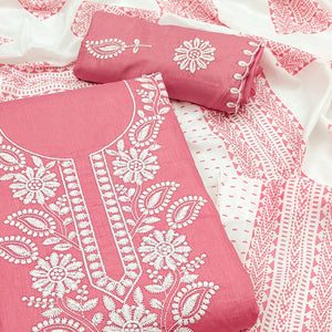 Pink Floral Embroidered Pure Cotton Dress Material
