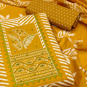 Mustard Printed Pure Cotton Dress Material