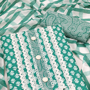 Green Floral Printed Pure Cotton Dress Material