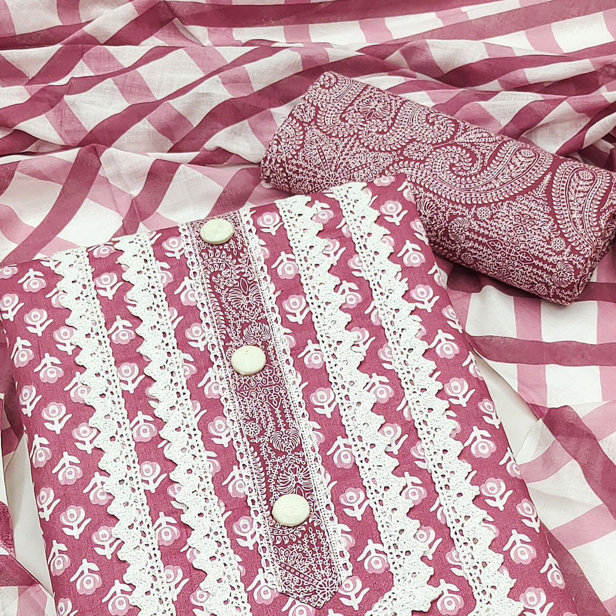 Mauve Floral Printed Pure Cotton Dress Material