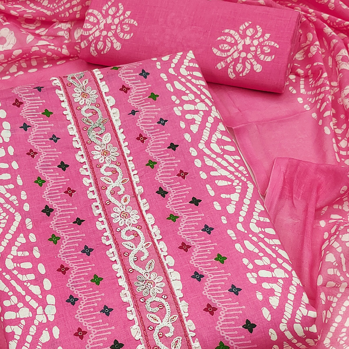 Comfortable Pink Pure Cotton Material with All-Over Stripe Print