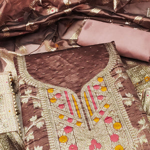 Brown Woven Organza Dress Material