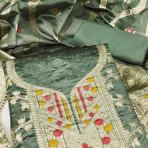 Green Woven Organza Dress Material